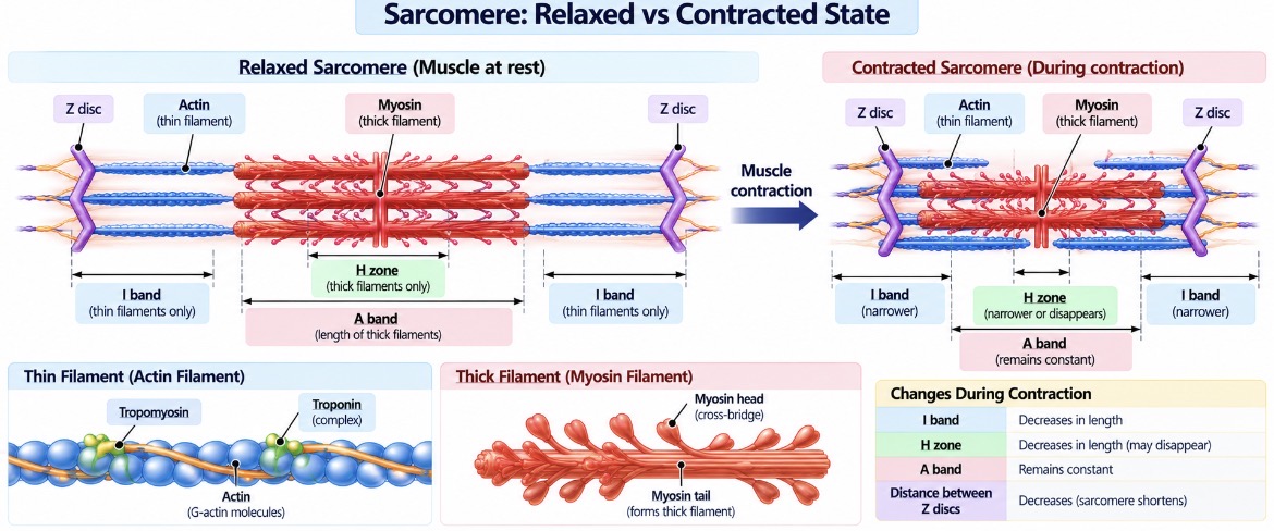 Sarcomere: relaxed vs contracted state